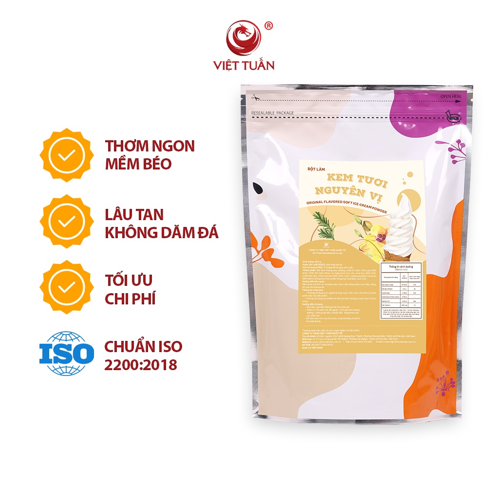 2 bìa NEW web Bột Làm Kem Tươi Nguyên Vị - Original Flavored Soft Ice Cream Powder Việt Tuấn 800g
